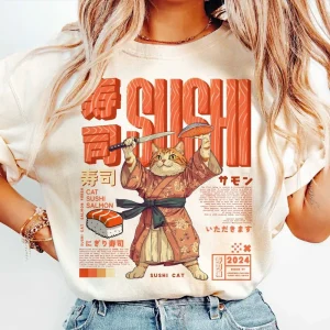 Sushi Cat Food Animal Meme Harajuku T-shirt