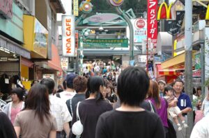 Crowded Takeshita Street in Harajuku, Tokyo, photographed in September 2004