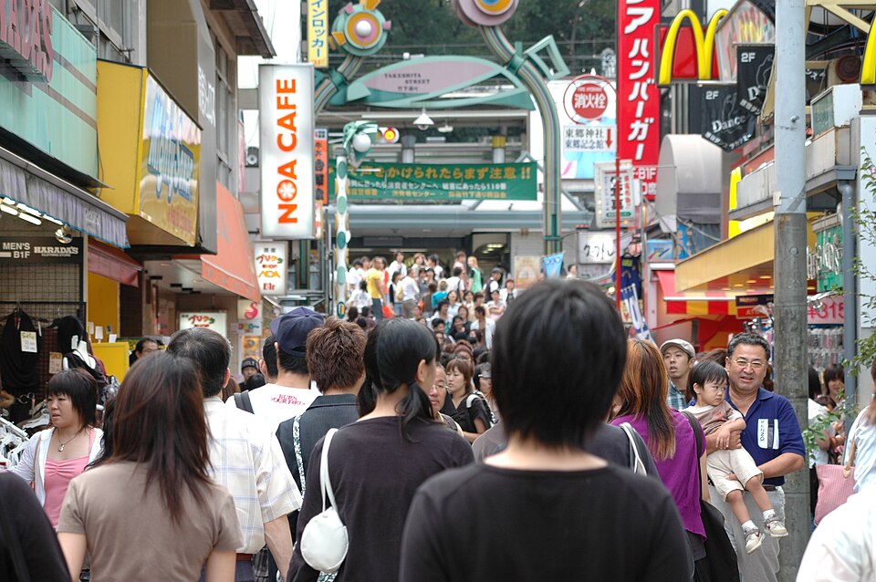 Crowded Takeshita Street in Harajuku, Tokyo, photographed in September 2004
