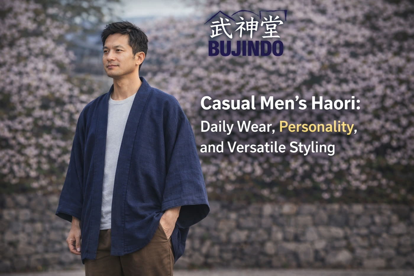 A haori worn open as an outer layer over everyday clothing