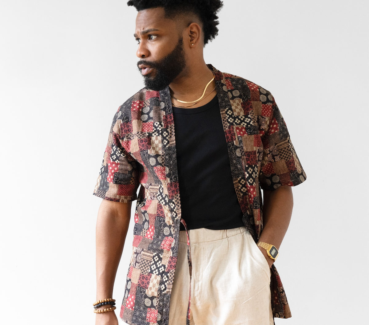 A haori styled over everyday clothing as an outer layer