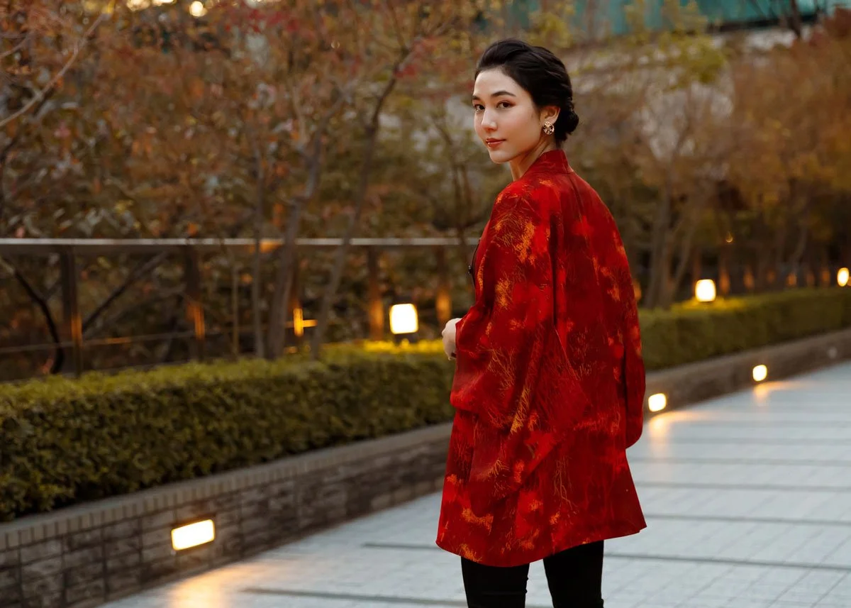 Haori jacket laid flat, showing the short kimono style cut worn as an outer layer
